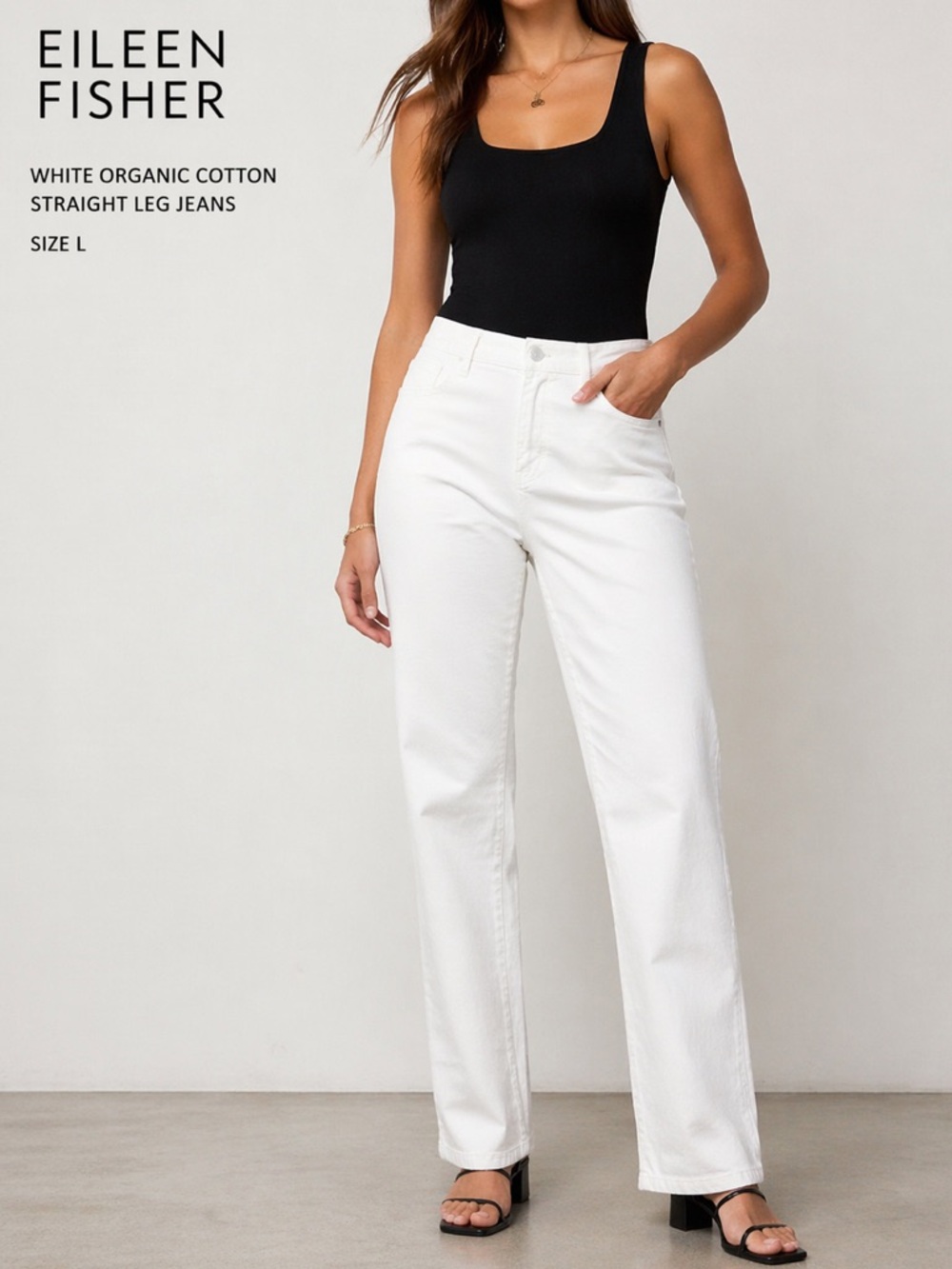 NWT Eileen Fisher White Organic Cotton Straight Leg Jeans Size L